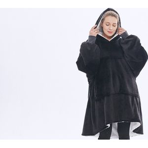 Rameli Hoodie deken - One size - Fleece deken - Superzacht en Warm - Extra Lang - zwart