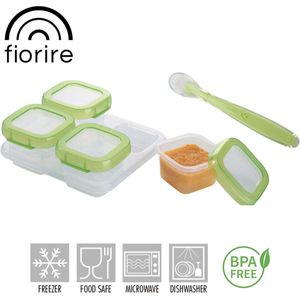 Fiorire Babyvoeding bewaarbakjes met gratis lepel - BPA vrij - Diepvriesbakjes - 4 x 120 ml