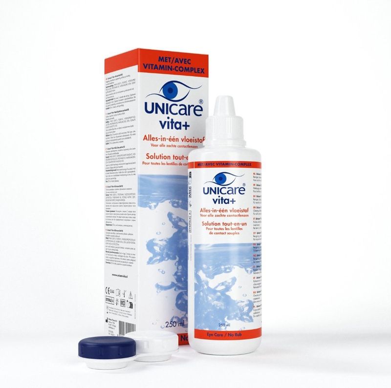Unicare Vita+ contactlensvloeistof – 250 ml – Voor zachte contactlenzen – Inclusief lenshouder