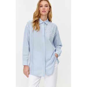 Trendyol Geweven Katoenen Overhemd Met Blauwe Parelmoer Tctss24Tg00032