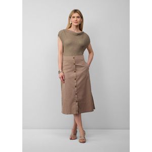 Popeline - A-lijn Midirok - Katoenmix - Knoopsluiting - Verborgen Zakken