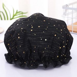 Luxe Grote Douchemuts / Shower cap / Douchekapje / Douche cap voor vol haar / krullen / afro van AfricanFabs® - Zwart met Gouden sterren