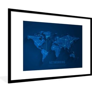 Fotolijst incl. Poster - Wereldkaart - Simpel - Blauw - 120x80 cm - Posterlijst