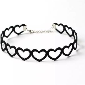 WiseGoods Luxe Hartjes Choker Ketting Dames - Gothic Kettingen - Hart Sieraad Cadeau - Sieraden Vrouw - Kleding Accessoires Zwart