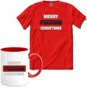 Merry f*cking christmas - T-Shirt met mok - Meisjes - Rood - Maat 12 jaar