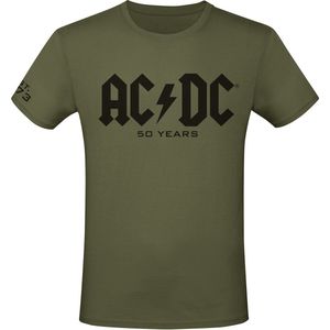 AC/DC 50 Years Logo T-shirt olijf XL - Katoen - Band merch, Bands, Duurzaamheid