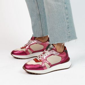 Manfield - Dames - Roze leren sneakers met metallic details - Maat 36