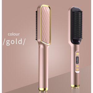 Stijltangborstel, stijltangkam voor dames, 4-snelheden, snelle verwarming en dubbele spanning, champagnekleur - LCD