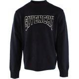 Givenchy - Donker Marineblauwe Wollen Trui - Heren - Met Logo Borduurwerk