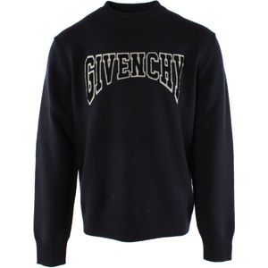 Givenchy - Donker Marineblauwe Wollen Trui - Heren - Met Logo Borduurwerk