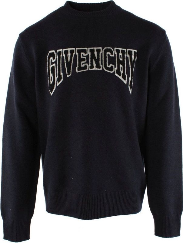 Givenchy - Donker Marineblauwe Wollen Trui - Heren - Met Logo Borduurwerk