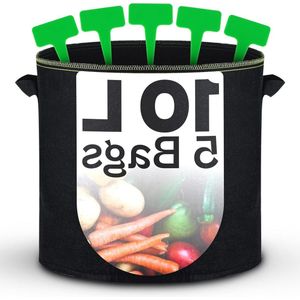 Plantenzakken met Handvat 10L - Set van 5 Groeizakken met Handvat en Etikettering voor Kruiden, Bloemen en Aardbeien