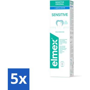 5 x Elmex Tandpasta Sensitive Gentle White 75 ml - Tanden Poetsen - Tandvleesontsteking - Frisse Adem