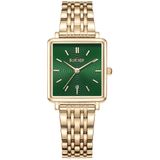 BURKER Daisy Horloge Dames Vierkant - Goud Groen - Schakelband - 28mm