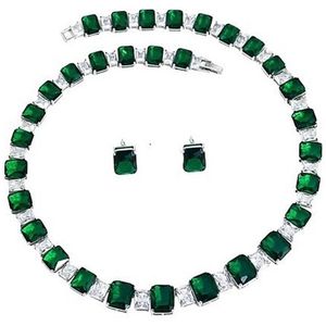 N3 Collecties Luxe Witte Groene Rechthoek Zirkonia Choker Ketting Oorbellen Vrouwen Sieraden Set