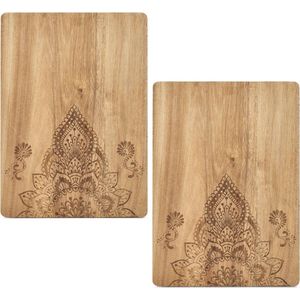 2x Rechthoekige houten snijplanken met mandala print 40 cm - Zeller - Keukenbenodigdheden - Kookbenodigdheden - Snijplanken/serveerplanken - Houten serveerborden - Snijplanken van hout