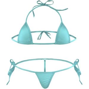 CHPN - Lichtblauwe Micro Bikini - Stringbikini - Sexy bikini - G-String - Halter Top - Licht Blauw - Bikini set - Sexy badmode - One size