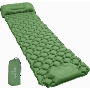 Bastix - Isomat, zelfopblazend, camping, ultralicht opblaasbaar luchtmatras met voetdrukpomp, opvouwbare campingmat, kleine verpakkingsmaat voor wandelen, trekking, groen