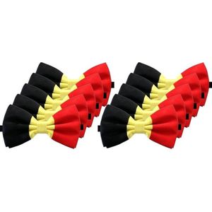 10x Zwart/geel/rood verkleed vlinderstrikjes 12 cm voor dames/heren - Belgie thema verkleedaccessoires/feestartikelen - Vlinderstrikken/vlinderdassen met elastieken sluiting