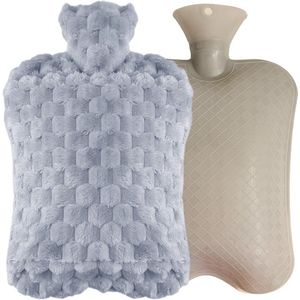 Kruik met hoes 2 liter - warmwaterkruik - 7 uur warmte - Hoogwaardige PVC-explosieveilige binnenvoering - zachte pluche kruikhoes - Warmte toepassen om pijn te verlichten - handen en voeten verwarmen - het bed verwarmen - 20*31cm - grijs