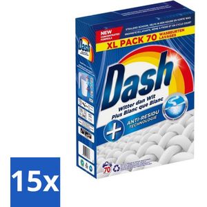 15 x Dash - Witter dan Wit - Snel Oplossend Waspoeder - Witte Was - 70 Wasbeurten - Milieuvriendelijk - Koud Wassen - Snelle Oplostechnologie - Stralend Schoon