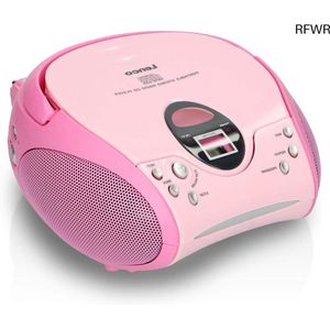 RFWR® CD-speler voor kinderen met radio, stereo-installatie, Aux-in, LCD-scherm en batterij - roze