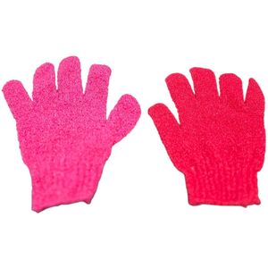 Scrub handschoenen - Washandje 1x rood + 1x donker roze