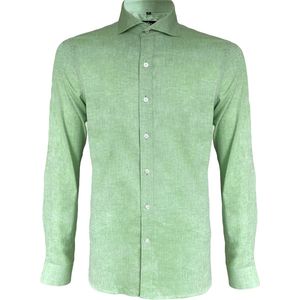 Vercate - Heren Lange Mouwen Overhemd - Groen - Slim-Fit - Linnen Katoen - Maat 41/L