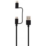 Mobilize 2in1 USB-A naar Apple Lightning / Micro USB Kabel MFI 1.5 Meter - Zwart