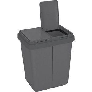 Pedaalemmer 30 Liter - Duo Prullenbak - 2 Vaks Afvalemmer - Pedaal Vuilbak - Perfect voor Afvalscheiding - Zwart