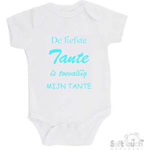 100% katoenen Romper ""De liefste tante is toevallig mijn tante"" Unisex Katoen Wit/aquablauw Maat62/68