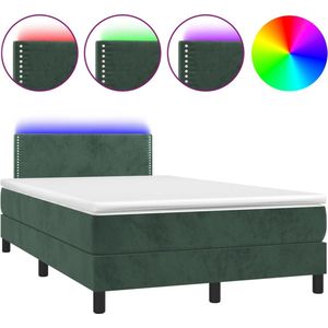 vidaXL - Boxspring - met - matras - en - LED - fluweel - donkergroen - 120x200 - cm