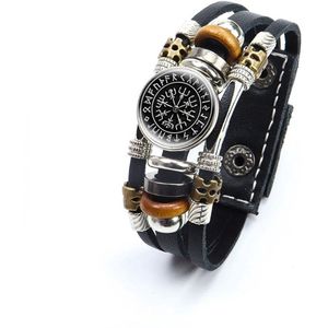 WiseGoods Luxe Viking Kompas Armband - Heren Armbandje Vikings - Cadeau - Armbanden - Kleding Accessoires - Mannen Geschenk Zwart