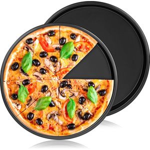 Pizzaform ronde pizzapan 22 cm diameter pizzablek koolstofstaal anti-aanbaklaag pizzabakplaten cheesecake pie bakplaat quiche bakvorm 2 stuks