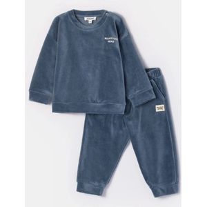 Woody pyjama baby unisex velours - blauwgrijs - 'Nigttime hero' - 252-10-BPC-V/189 - maat 80