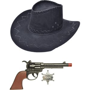 Carnaval verkleed hoed voor een cowboy - zwart - polyester - heren/dames - incl. pistool