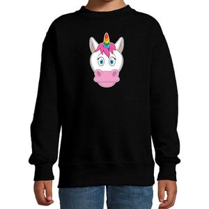 Cartoon eenhoorn trui zwart voor jongens en meisjes - Kinderkleding / dieren sweaters kinderen 98/104