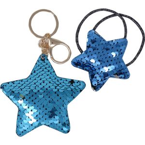 Jessidress Setje van Haarelastiek met sleutelhanger Haaraccessoires van Pailletten - Blauw