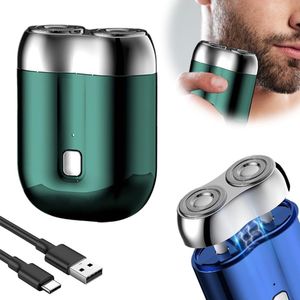 Baardtrimmer-baardtrimmer mannen-baard trimmer-Nieuw geüpgraded mini-scheerapparaat - USB-mini-scheerapparaat voor heren - Afwasbaar scheerapparaat met twee koppen - Oplaadbaar, waterdicht elektrisch scheerapparaat - groente- 7 x 5,3 x 2,3 cm