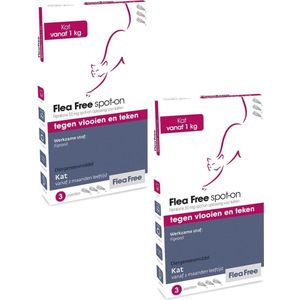Flea Free Fipralone Spot-On Kat - Anti vlooien en tekenmiddel - 2 x 3 pip