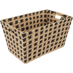 5Five Rieten opbergmand - gevlochten - beige/zwart - 55 x 35 x 30 cm - Kast-/badkamer mandjes