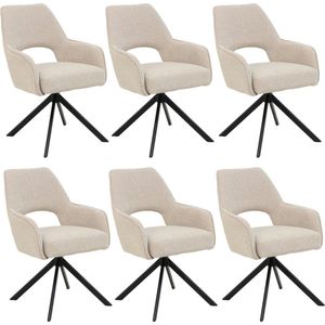 Parexio® - Liam Eetkamerstoel - Beige - Bouclé Stof - Set Van 6 - Industrieel Design - Stijlvol en Comfortabel - Metalen Poten