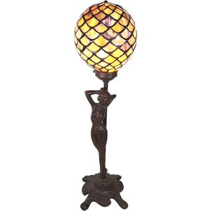 LumiLamp Tiffany Tafellamp  21*21*51 cm E14/max 1*25W - Meerkleurig Glas in lood