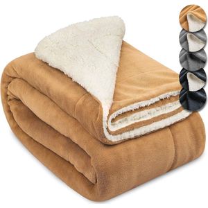 Zachte Sherpa Deken 150x200 cm - Fluffy Winter Plaid voor Bank en Bed in Beige/Wit
