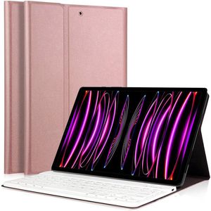 Hoes met toetsenbord geschikt voor iPad Pro 12.9 - 2018 / 2020 / 2021 / 2022 - Keyboard Book Case Cover Hoesje Rosegoud