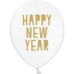 Partydeco - Ballonnen Happy New Year White 50 stuks white/gold