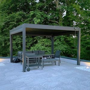 Pratt & Söhne Pergola Rivièra 4x3 m - Moderne terrasoverkapping met kantelbare Lamellen zonwering - Weerbestendig Paviljoen van aluminium - Eenvoudig te monteren Prieel - Voor gebruik als Pergola, Carport, Veranda of Tuinoverkapping - Antraciet