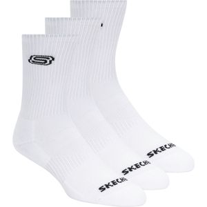 Skechers 1/2 Terry Ribbed Crew Unisex Sokken - Wit - One Size