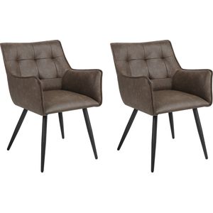 Kamyra® Set van 2 Kunstlederen Eetkamerstoelen - Eetkamerstoel - Stijlvol, Ergonomisch & Comfortabel - Lichtbruin