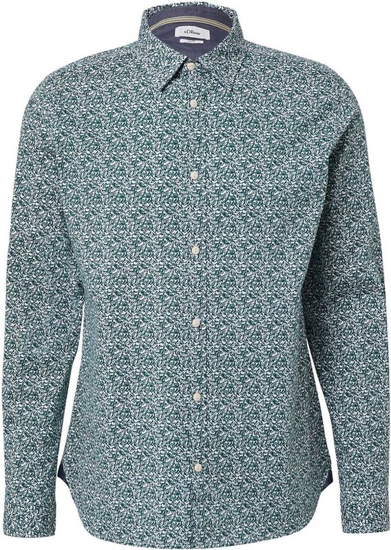 s.Oliver - Overhemd - Petrol/Wit - Slim Fit - Lange Mouw